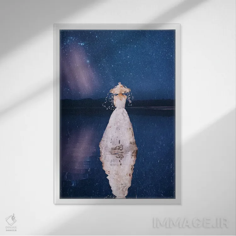 تابلو دکوراتیو "دریا و چراغ ها. غروب گرم" اثر هوبوپیبا - نمای قابدار سفید