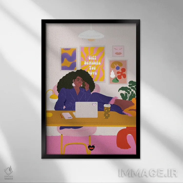 تابلو دکوراتیو "میز کار" اثر مادلن بلامور - نمای قابدار مشکی