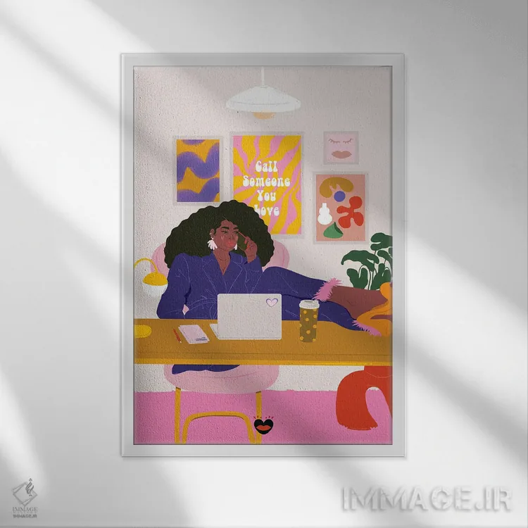 تابلو دکوراتیو "میز کار" اثر مادلن بلامور - نمای قابدار سفید