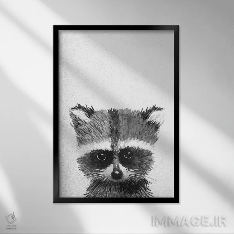 تابلو دکوراتیو "راکون " اثر مرسدس لوپز چارو - نمای قابدار مشکی