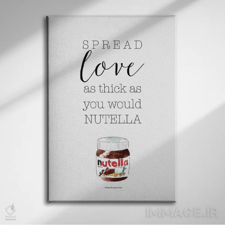 تابلو مینیمال "عشق را پخش کن، نوتلا" اثر مرسدس لوپز چارو - نمای روبهرو روی دیوار