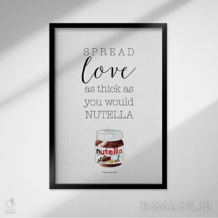 تابلو مینیمال "عشق را پخش کن، نوتلا" اثر مرسدس لوپز چارو - نمای قابدار مشکی