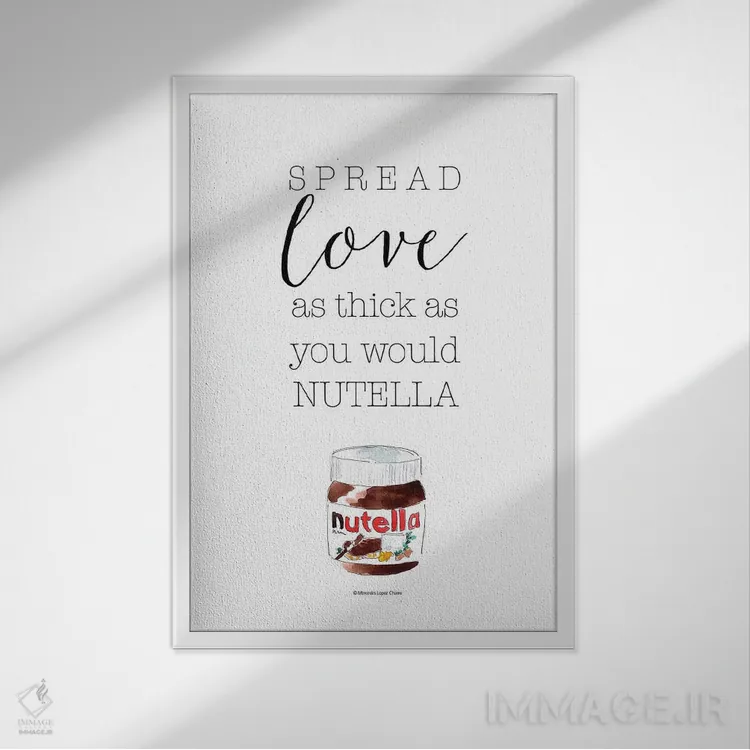 تابلو مینیمال "عشق را پخش کن، نوتلا" اثر مرسدس لوپز چارو - نمای قابدار سفید