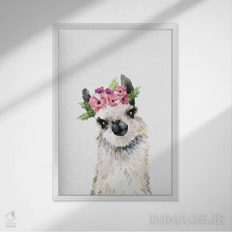 تابلو دکوراتیو "تاج گل لامای دوست داشتنی" اثر مرسدس لوپز چارو - نمای قابدار سفید