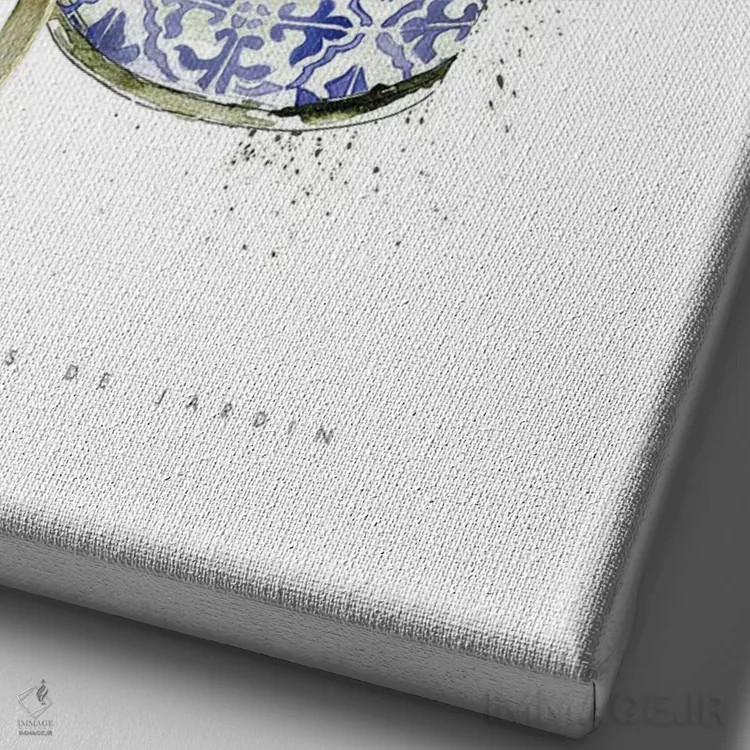 تابلو دکوراتیو "ابزار باغبانی در قوطی قدیمی" اثر مرسدس لوپز چارو - نمای نزدیک بافت بوم