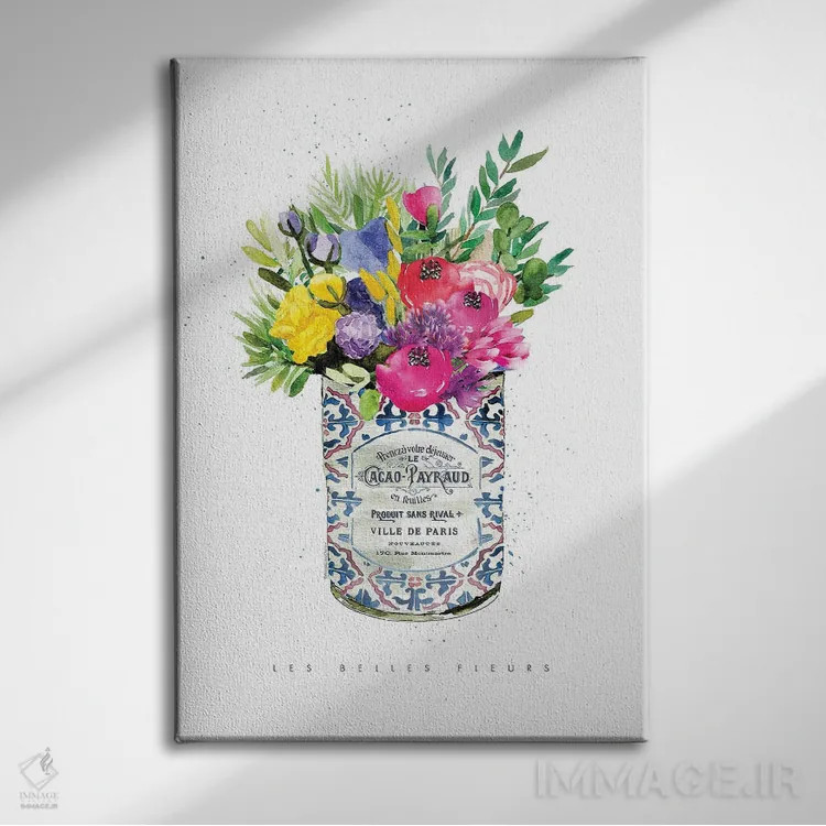 تابلو دکوراتیو "گل های تابستانی در قوطی قدیمی" اثر مرسدس لوپز چارو - نمای روبهرو روی دیوار
