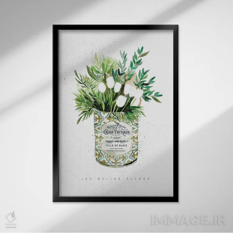 تابلو دکوراتیو "لاله ها در قوطی قدیمی" اثر مرسدس لوپز چارو - نمای قابدار مشکی