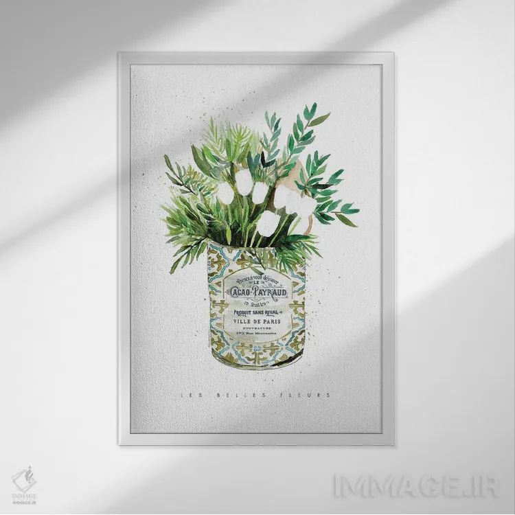 تابلو دکوراتیو "لاله ها در قوطی قدیمی" اثر مرسدس لوپز چارو - نمای قابدار سفید