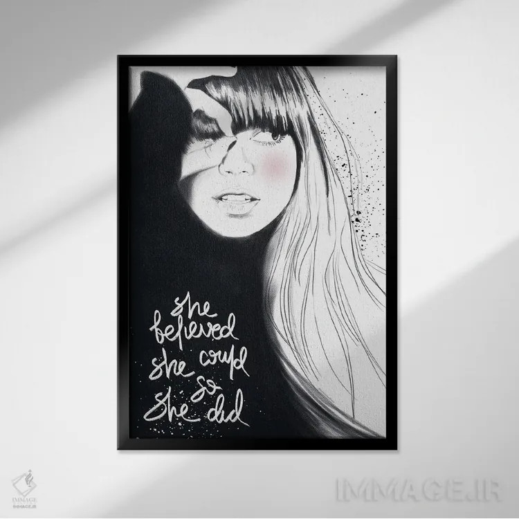 تابلو دکوراتیو "او باور داشت که می تواند" اثر مرسدس لوپز چارو - نمای قابدار مشکی