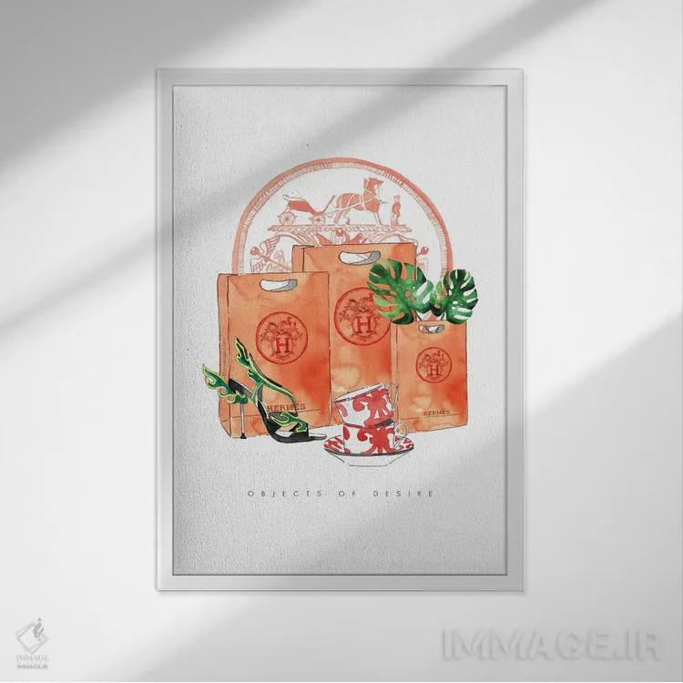 تابلو دکوراتیو "اشیاء آرزوی هرمس" اثر مرسدس لوپز چارو - نمای قابدار سفید