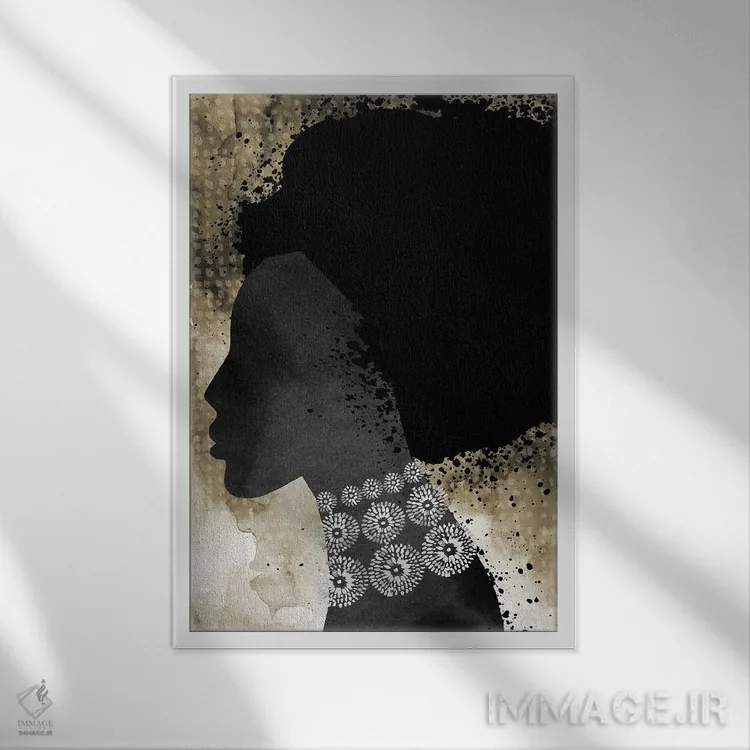 تابلو دکوراتیو "زن آفریقایی با موهای افرو" اثر مرسدس لوپز چارو - نمای قابدار سفید