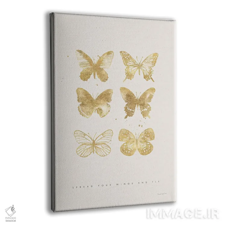 تابلو دکوراتیو "شش پروانه طلایی" اثر مرسدس لوپز چارو - نمای پرسپکتیو محصول