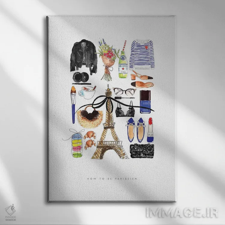 تابلو دکوراتیو "چگونه یک پاریسی باشیم" اثر مرسدس لوپز چارو - نمای روبهرو روی دیوار