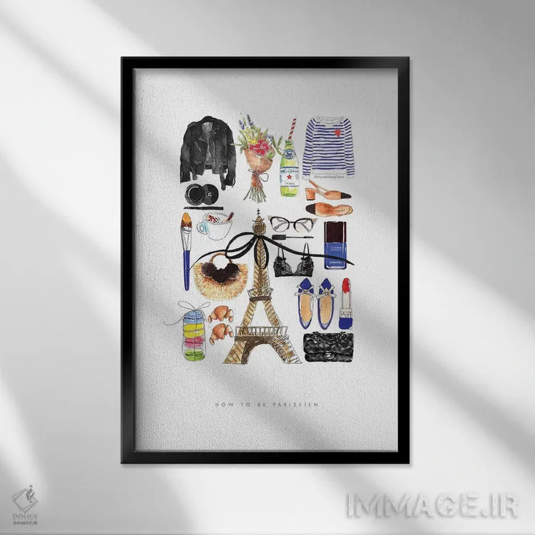 تابلو دکوراتیو "چگونه یک پاریسی باشیم" اثر مرسدس لوپز چارو - نمای قابدار مشکی