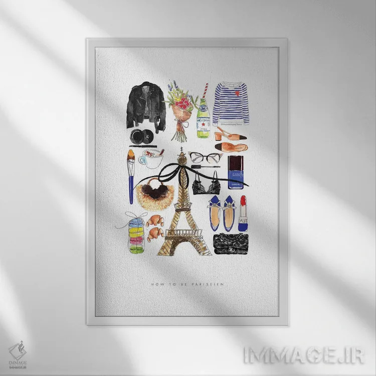 تابلو دکوراتیو "چگونه یک پاریسی باشیم" اثر مرسدس لوپز چارو - نمای قابدار سفید