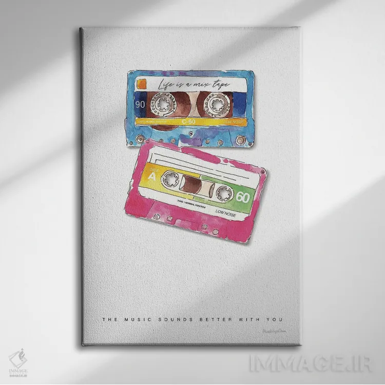 تابلو مینیمال "عشق میکستیپ" اثر مرسدس لوپز چارو - نمای روبهرو روی دیوار