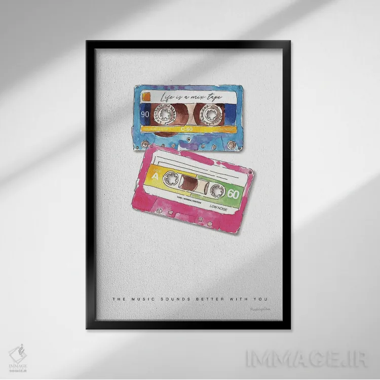 تابلو مینیمال "عشق میکستیپ" اثر مرسدس لوپز چارو - نمای قابدار مشکی