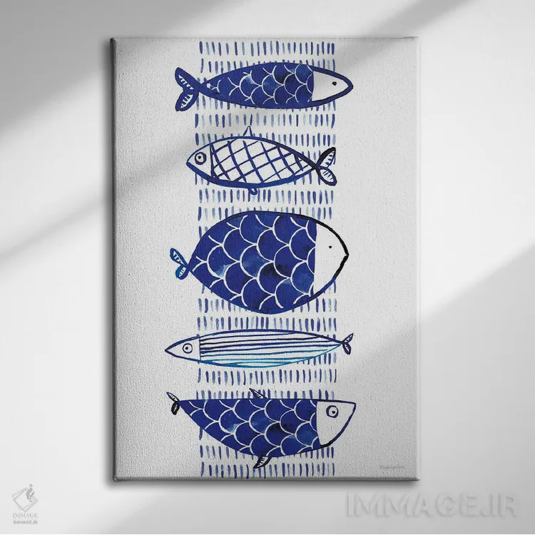 تابلو مینیمال "ماهی آبی I" اثر مرسدس لوپز چارو - نمای روبهرو روی دیوار