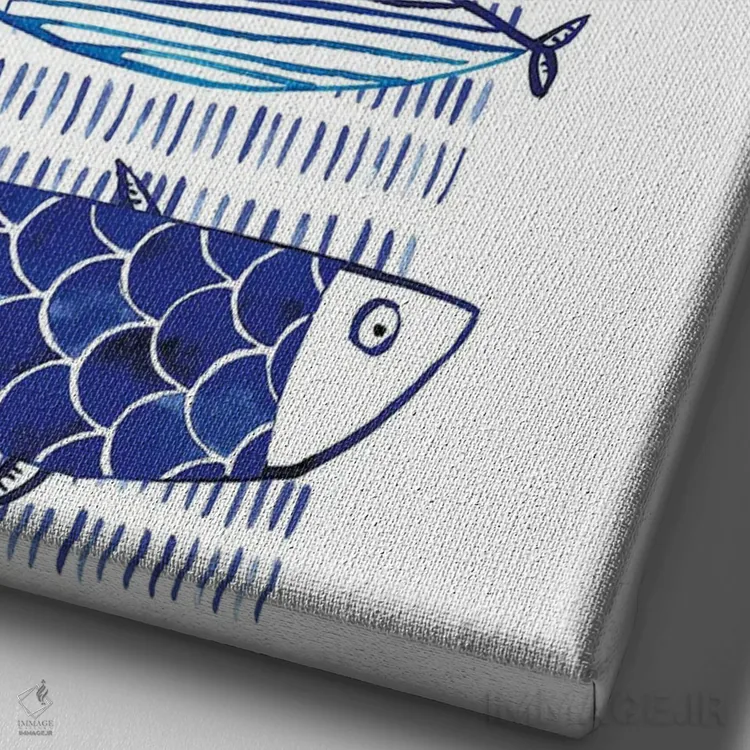 تابلو مینیمال "ماهی آبی I" اثر مرسدس لوپز چارو - نمای نزدیک بافت بوم