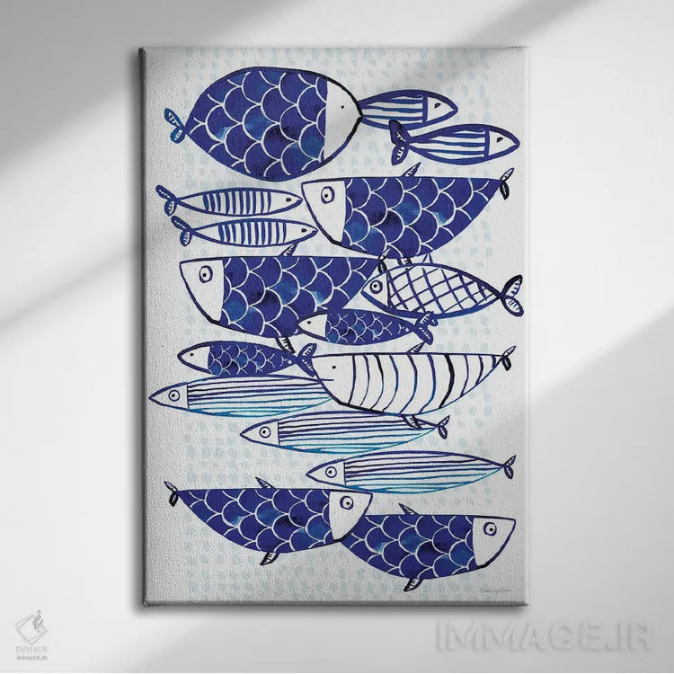 تابلو مینیمال "ماهی آبی III" اثر مرسدس لوپز چارو - نمای روبهرو روی دیوار