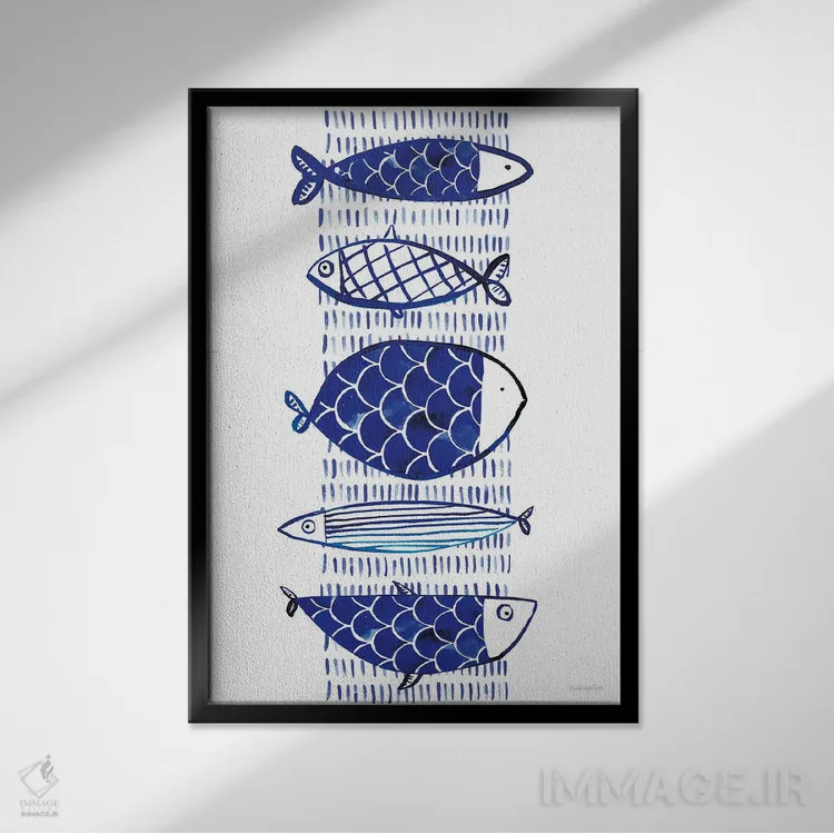 تابلو مینیمال "ماهی آبی I" اثر مرسدس لوپز چارو - نمای قابدار مشکی