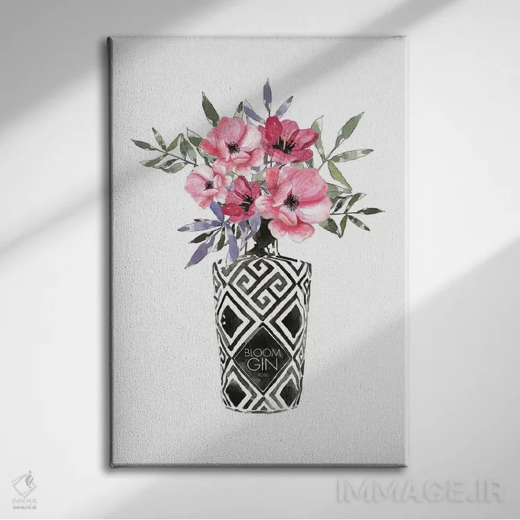 تابلو مینیمال شکوفه ها در بطری اثر مرسدس لوپز چارو - نمای روبهرو روی دیوار