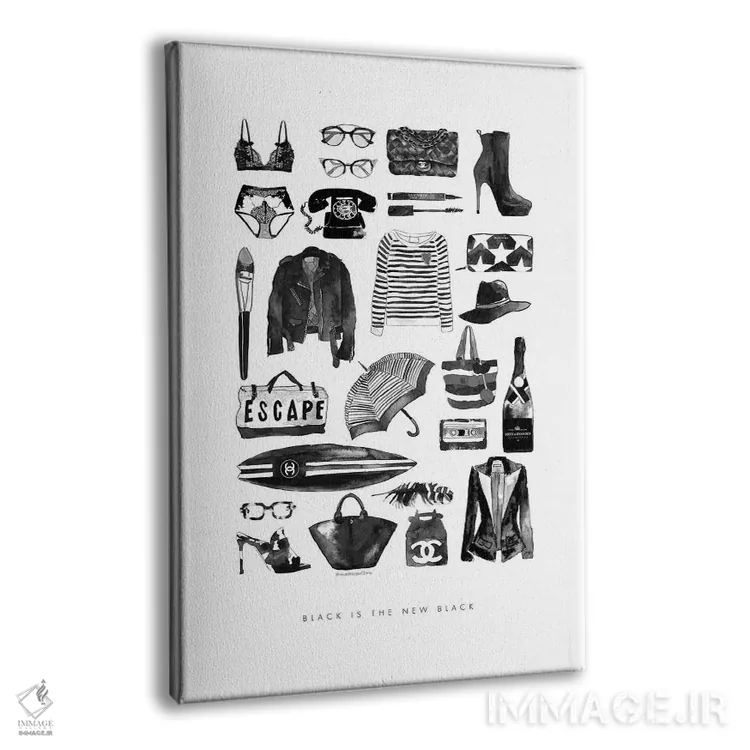 تابلو دکوراتیو اقلام مد سیاه اثر مرسدس لوپز چارو - نمای پرسپکتیو محصول