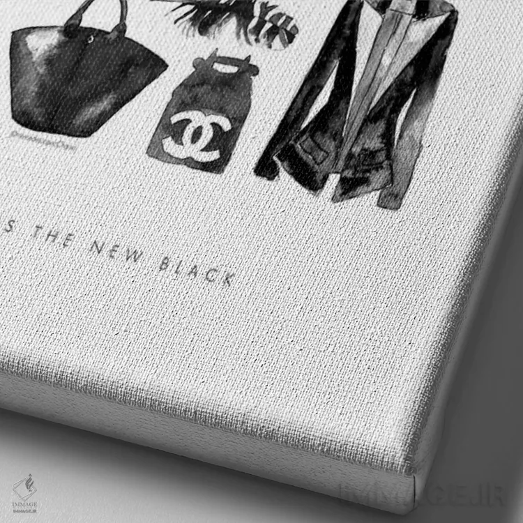 تابلو دکوراتیو اقلام مد سیاه اثر مرسدس لوپز چارو - نمای نزدیک بافت بوم