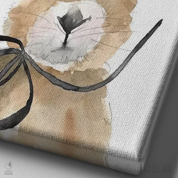 تابلو دکوراتیو خرگوش با پاپیون اثر مرسدس لوپز چارو - نمای نزدیک بافت بوم