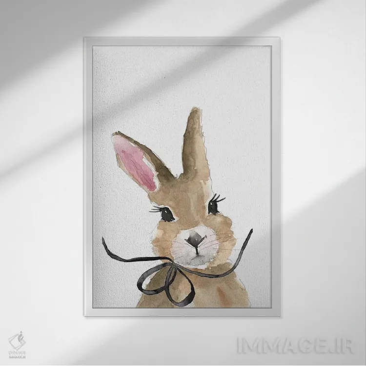 تابلو دکوراتیو خرگوش با پاپیون اثر مرسدس لوپز چارو - نمای قابدار سفید