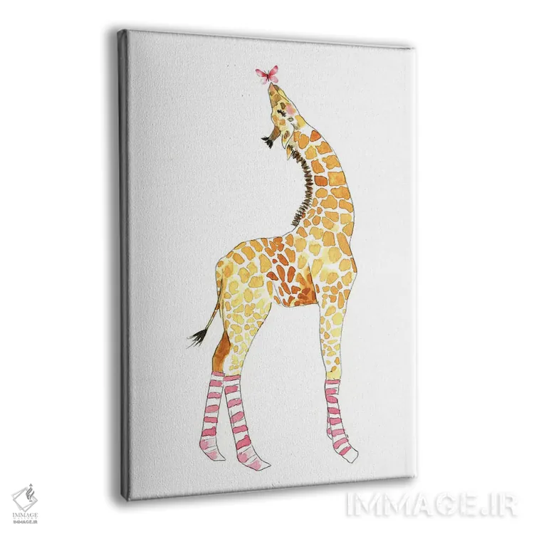 تابلو دکوراتیو زرافه با پروانه اثر مرسدس لوپز چارو - نمای پرسپکتیو محصول