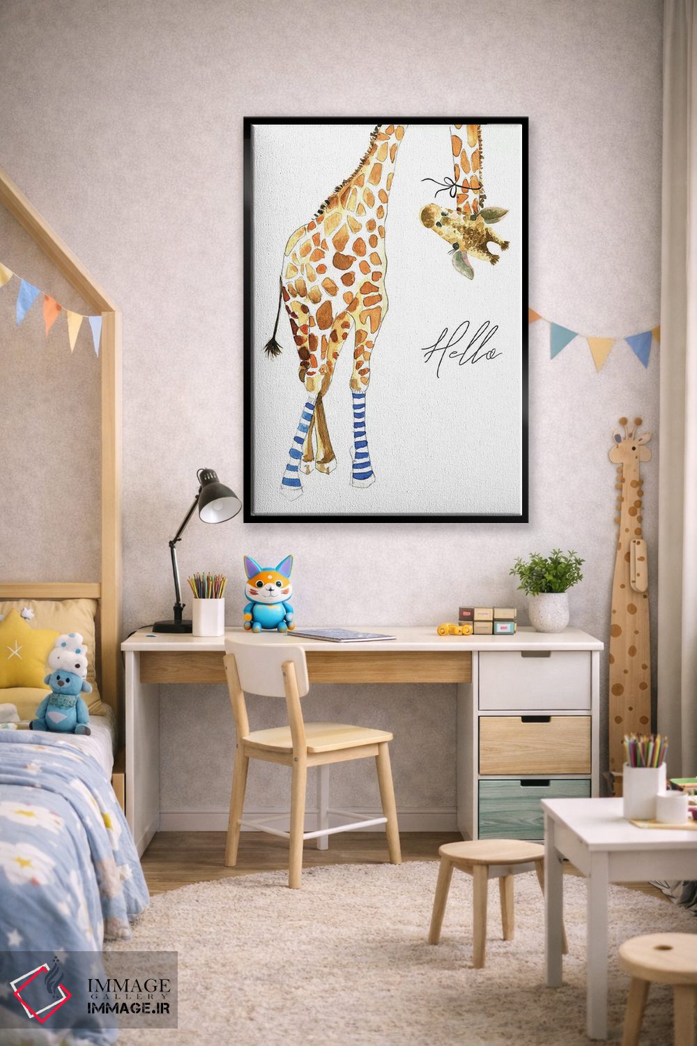 تابلو دکوراتیو زرافه با جوراب اثر مرسدس لوپز چارو - D2B