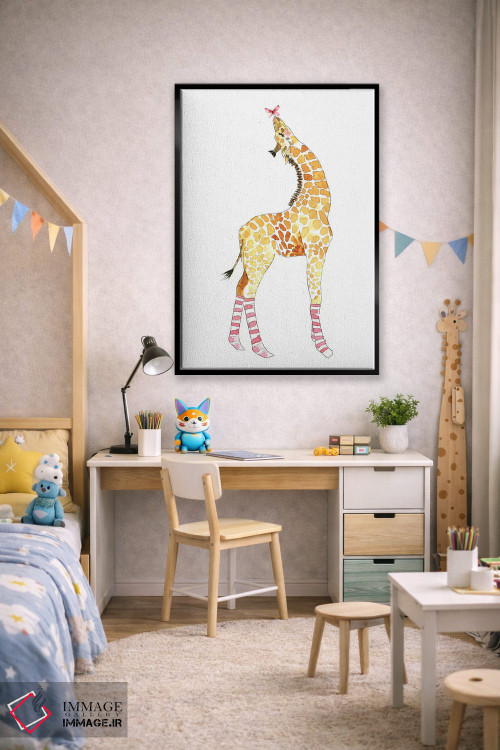 تابلو دکوراتیو زرافه با پروانه اثر مرسدس لوپز چارو - D2B
