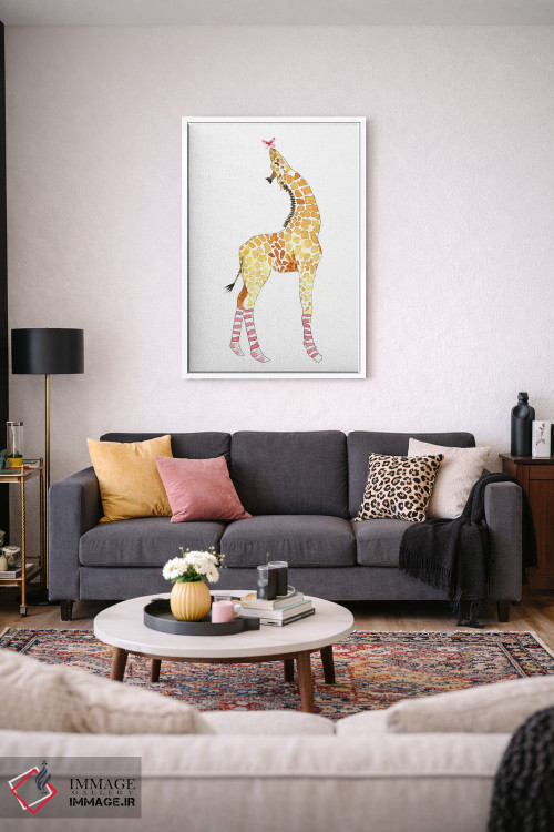 تابلو دکوراتیو زرافه با پروانه اثر مرسدس لوپز چارو - D3W