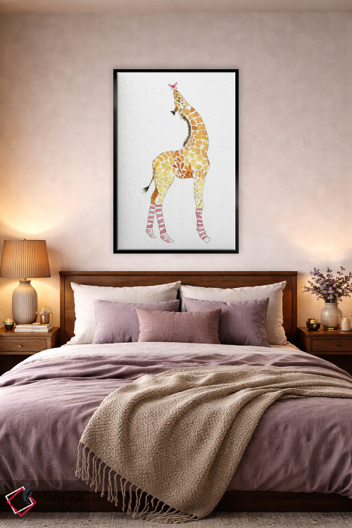 تابلو دکوراتیو زرافه با پروانه اثر مرسدس لوپز چارو - D5B