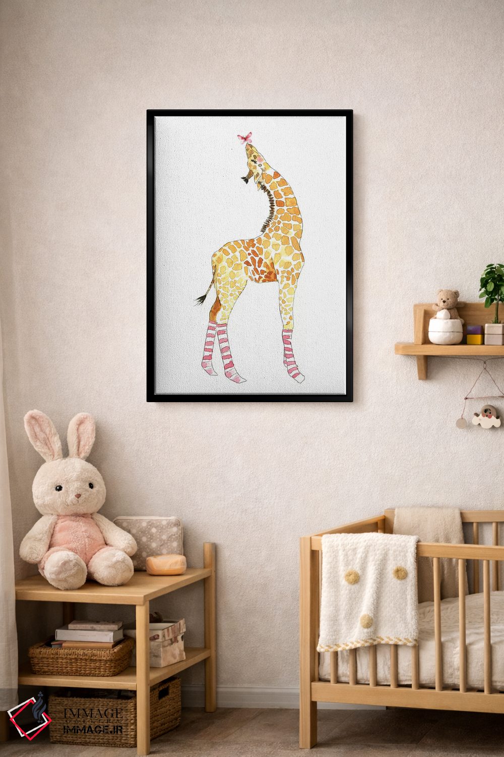 تابلو دکوراتیو زرافه با پروانه اثر مرسدس لوپز چارو - D6B