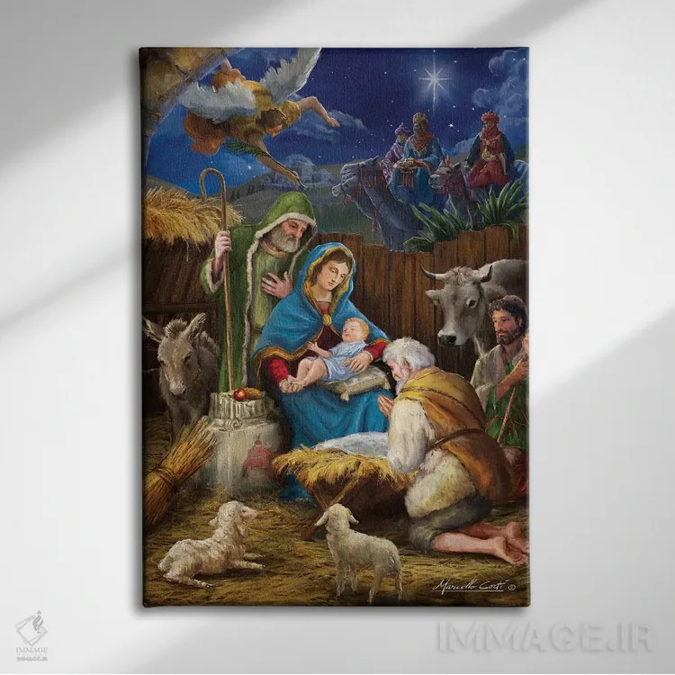 تابلو دکوراتیو مریم و چوپانان اثر مارچلو کورتی - نمای روبهرو روی دیوار