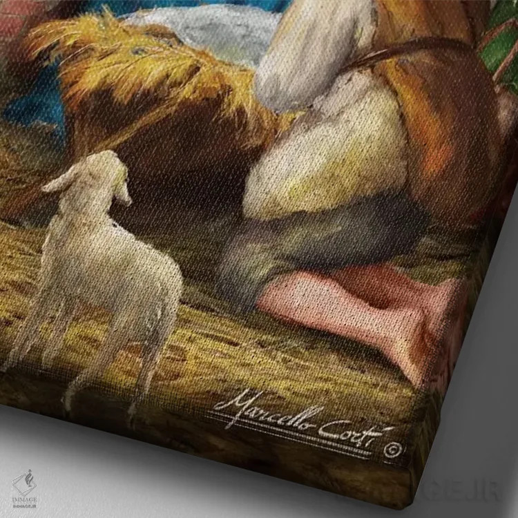 تابلو دکوراتیو مریم و چوپانان اثر مارچلو کورتی - نمای نزدیک بافت بوم