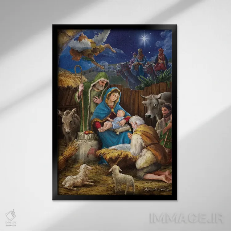 تابلو دکوراتیو مریم و چوپانان اثر مارچلو کورتی - نمای قابدار مشکی