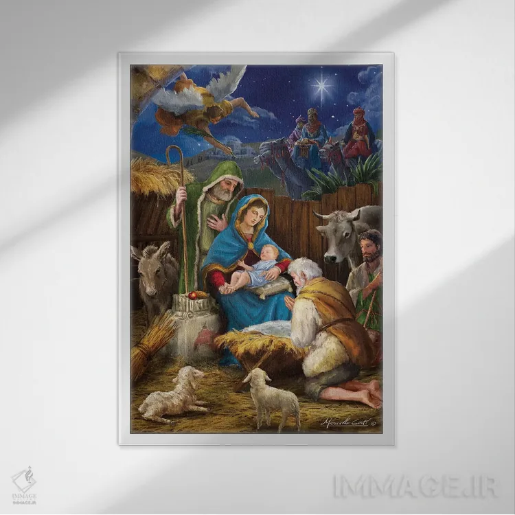 تابلو دکوراتیو مریم و چوپانان اثر مارچلو کورتی - نمای قابدار سفید