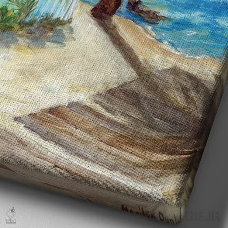 تابلو دکوراتیو "کابانا گرمسیری ۱" اثر مریلین دانلاپ - نمای نزدیک بافت بوم