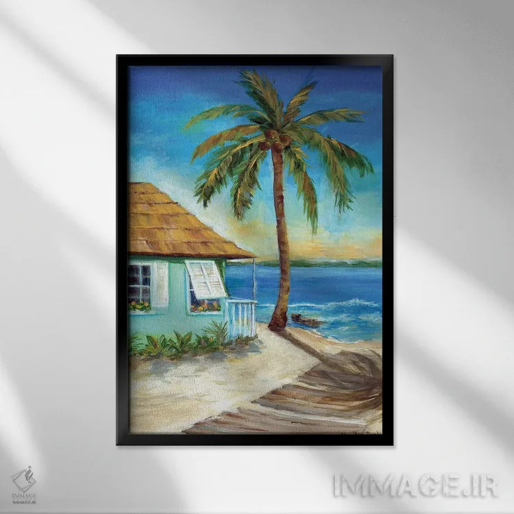 تابلو دکوراتیو "کابانا گرمسیری ۱" اثر مریلین دانلاپ - نمای قابدار مشکی