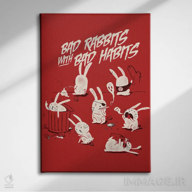 تابلو دکوراتیو "خرگوش های بد" اثر ماتیوله - نمای روبهرو روی دیوار
