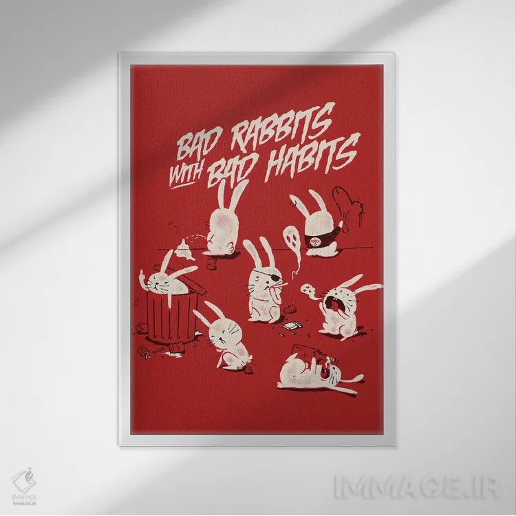 تابلو دکوراتیو "خرگوش های بد" اثر ماتیوله - نمای قابدار سفید