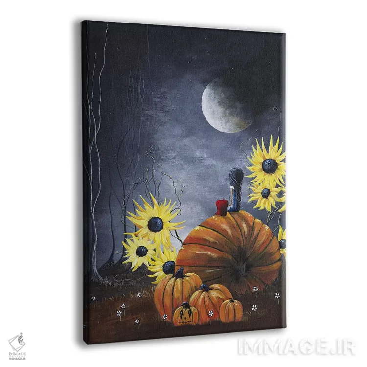 تابلو دکوراتیو نیمه شب در مزرعه کدو تنبل اثر سالن هنری مون لایت - نمای پرسپکتیو محصول