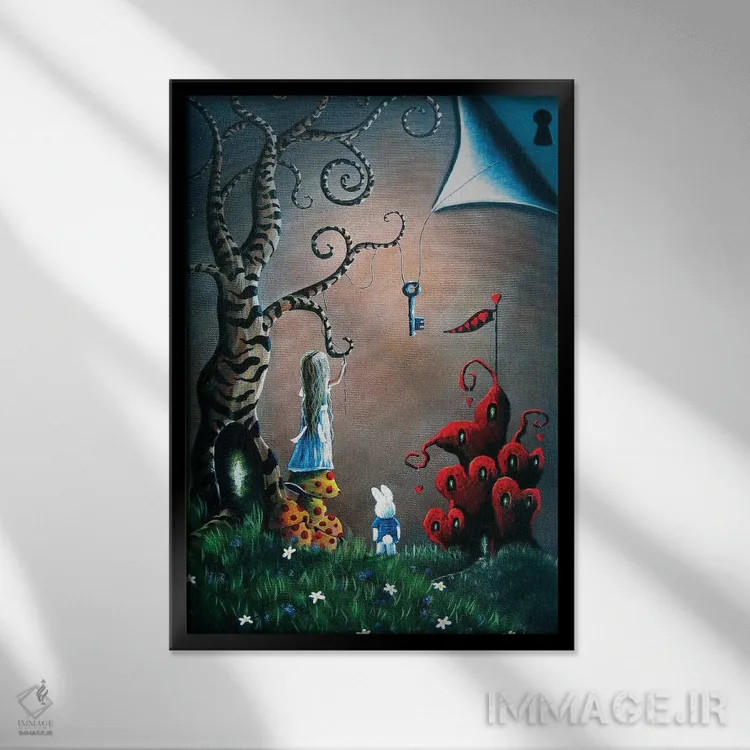 تابلو دکوراتیو کلید سرزمین عجایب اثر سالن هنری مون لایت - نمای قابدار مشکی