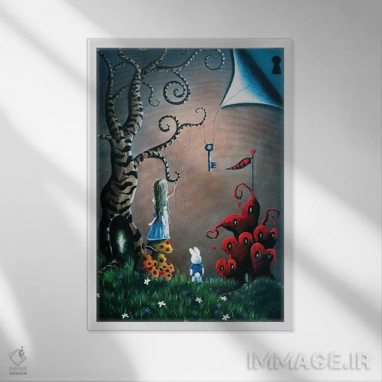 تابلو دکوراتیو کلید سرزمین عجایب اثر سالن هنری مون لایت - نمای قابدار سفید