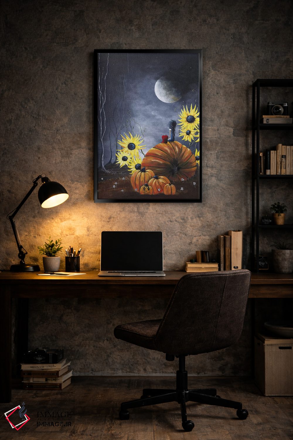 تابلو دکوراتیو نیمه شب در مزرعه کدو تنبل اثر سالن هنری مون لایت - D4B