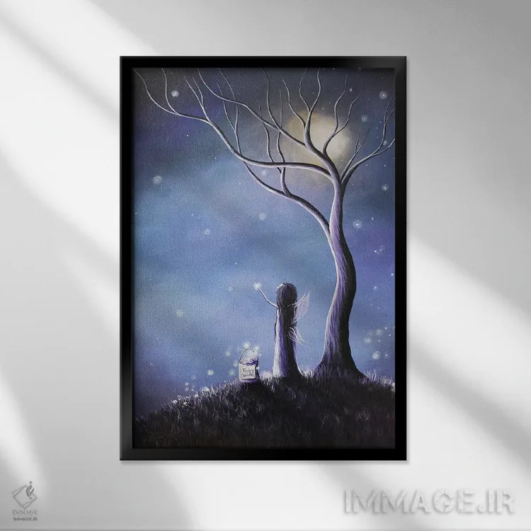 تابلو دکوراتیو شب پری ها اثر سالن هنری مون لایت - نمای قابدار مشکی