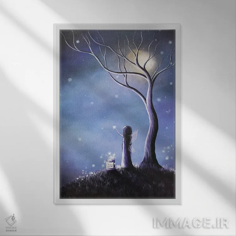 تابلو دکوراتیو شب پری ها اثر سالن هنری مون لایت - نمای قابدار سفید